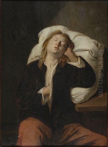 A Boy Sleeping against a Pillow Oil Painting by David Ryckaert III
