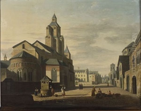 Fantasiegezicht op Keulen Oil Painting by Job Adriaenszoon Berckheyde