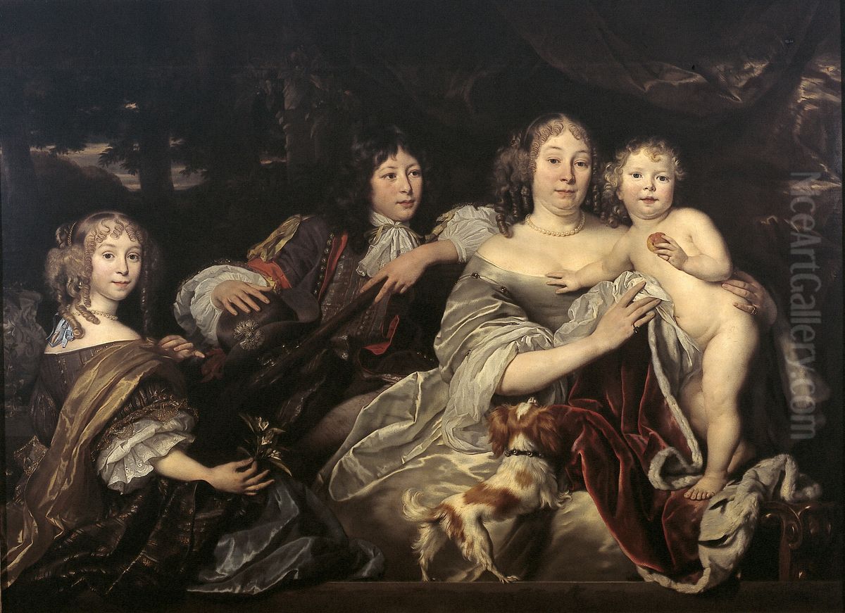 Albertine Agnes (1634-1696), Prinses van Oranje, met haar drie kinderen: Amalia (1655-1695), Prinses van Oranje en echtgenote van Willem Frederik van Nassau-Dietz, Hendrik Casimir II (1657-1697), Prin Oil Painting by Abraham Lambertsz van den Tempel