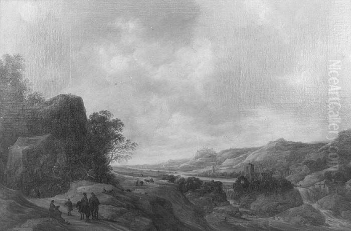 Hilly Landscape with Travellers Oil Painting by Francois Van Knibbergen