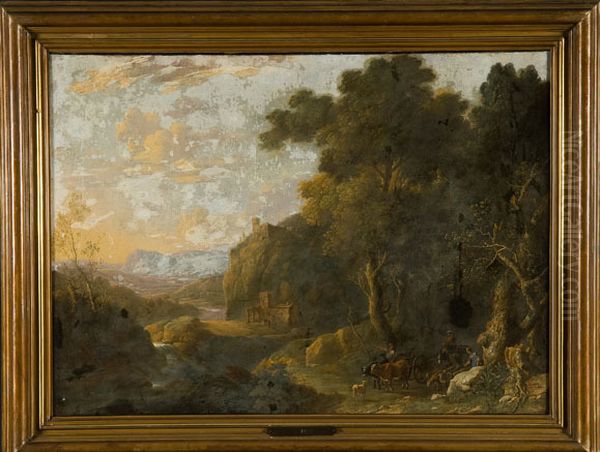 Italiaans landschap met veehoeder Oil Painting by Gaspar de Witte