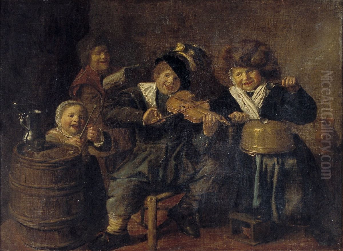 Children Making Music Oil Painting by Jan Miense Molenaer