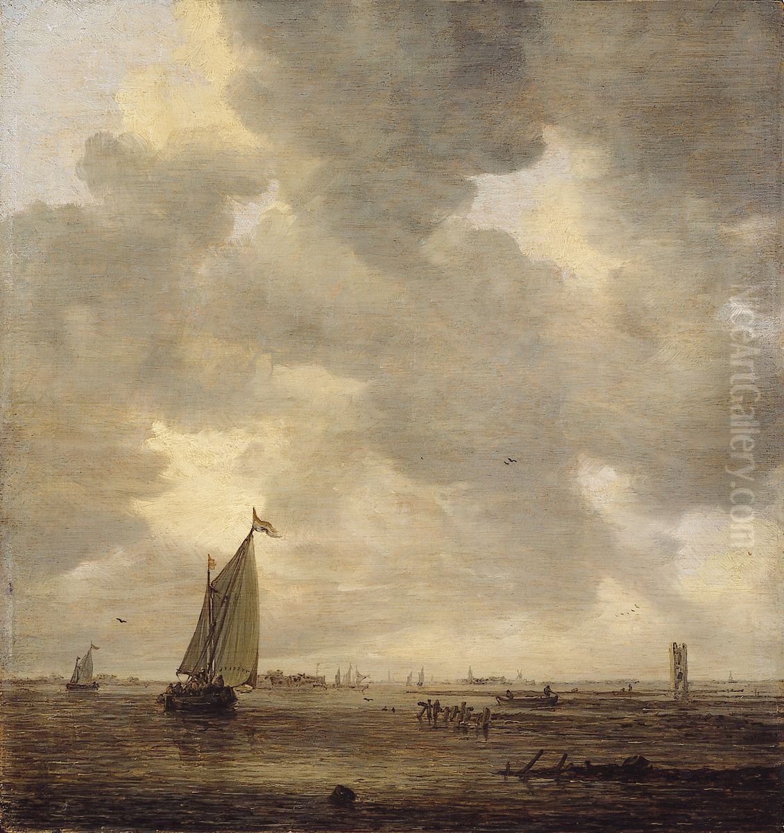 View of the Merwede with Batsentoren Oil Painting by Jan van Goyen