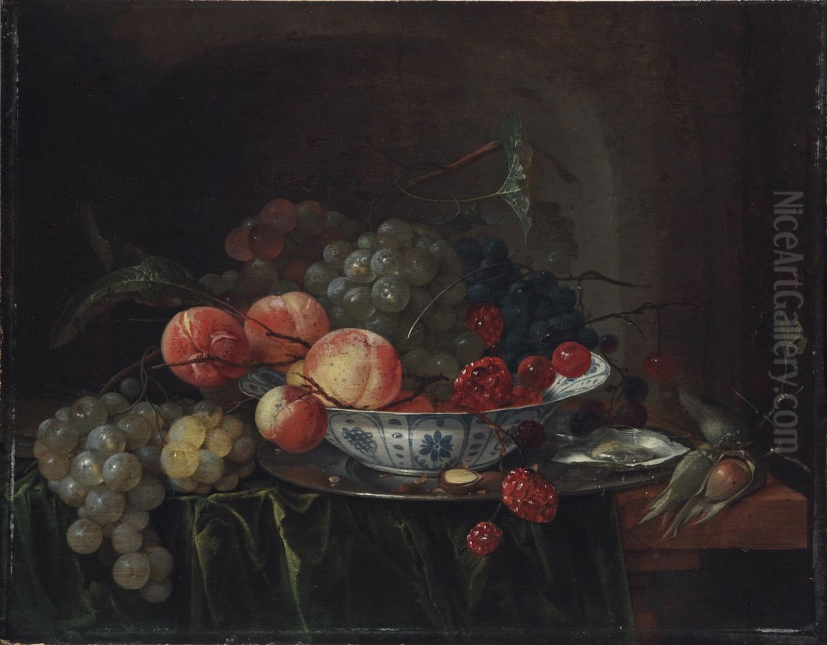 Kleines Fruchtestillleben in einem Porzellanteller Oil Painting by Jan Davidsz. De Heem