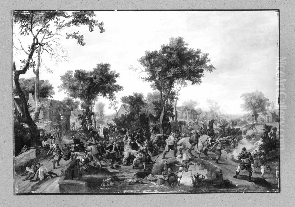 Gevecht in een dorp Oil Painting by Peter Snayers