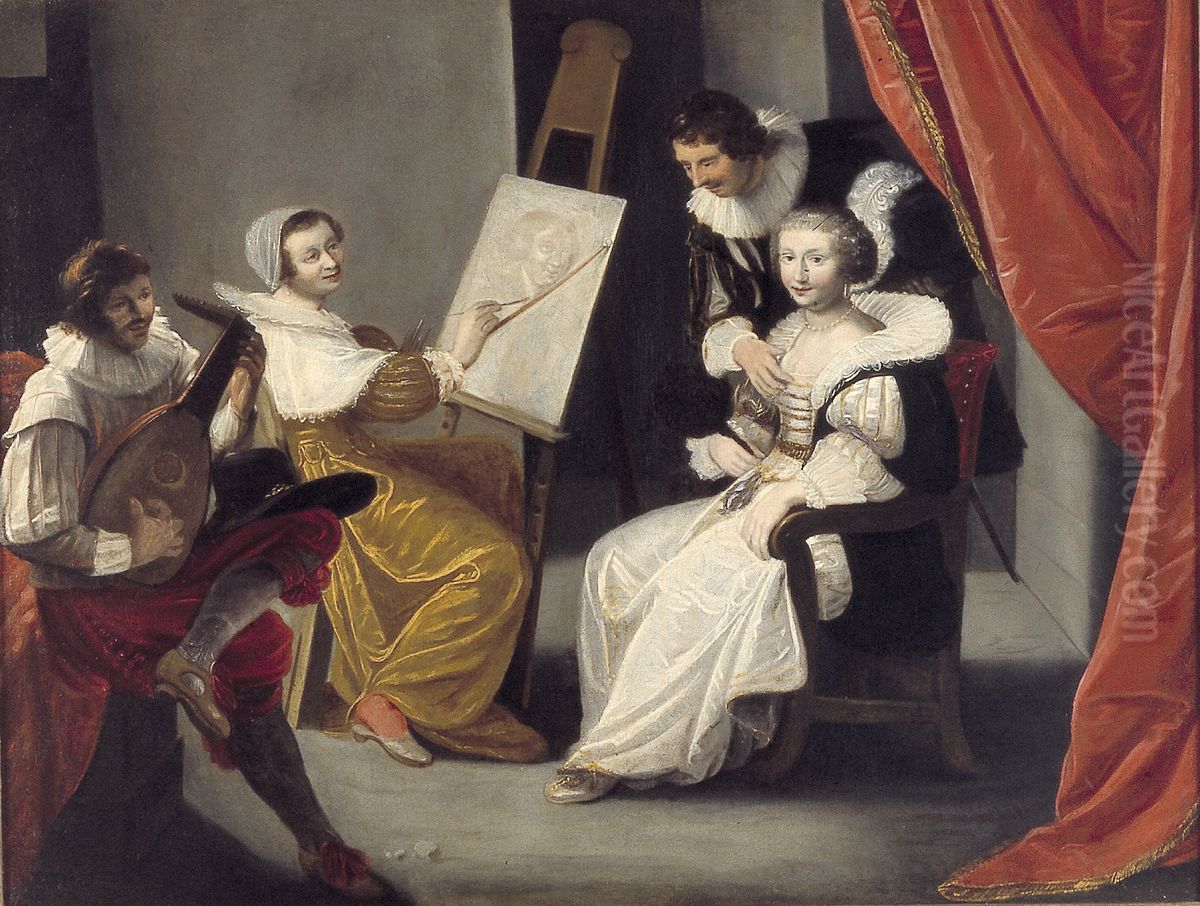 An Artist in Her Studio Oil Painting by Judith Leyster