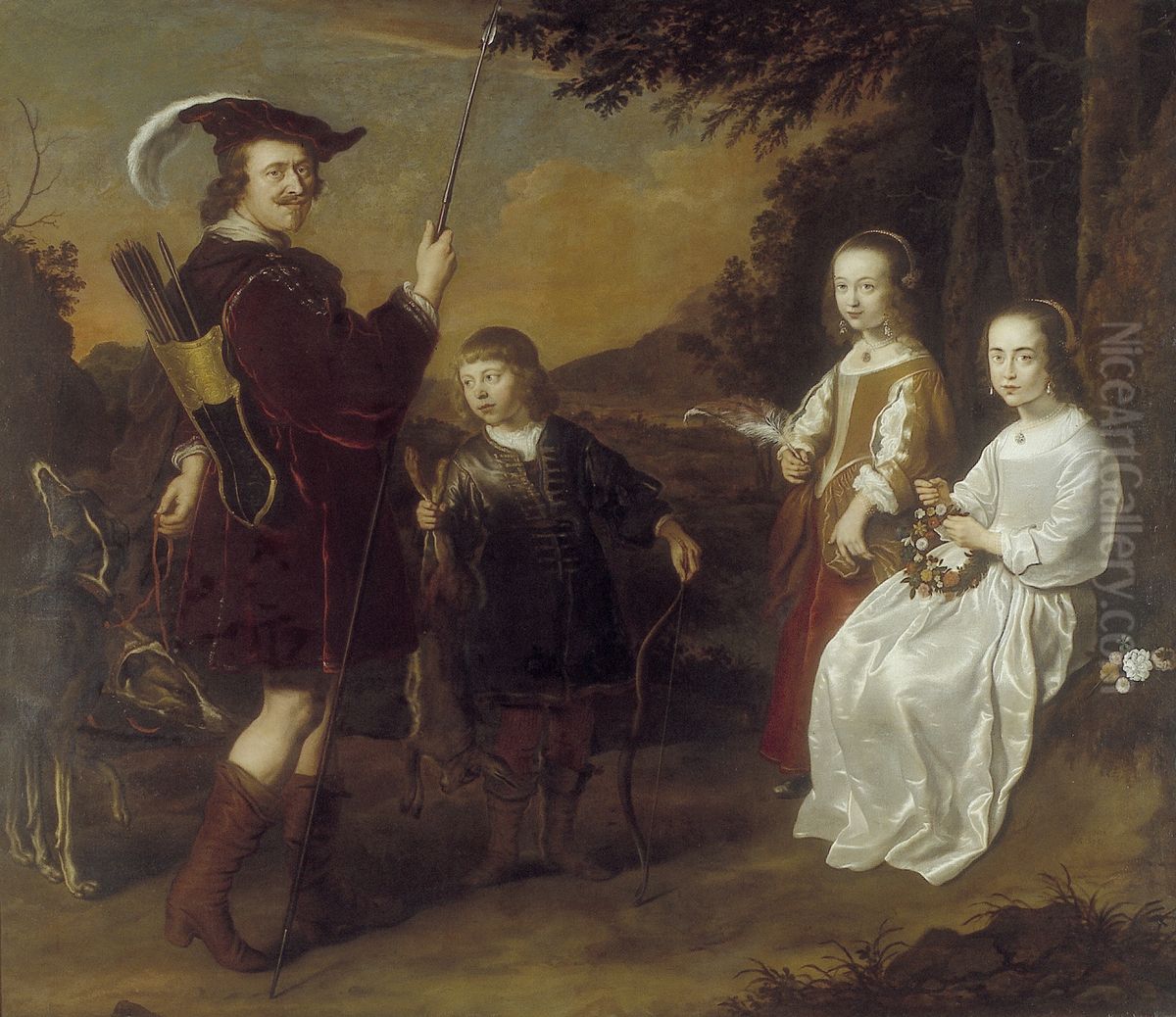 Family portrait of Pieter Coenen (1586-1637) and his childeren Johan (1627-1681), Catharina (1625-1660) and Geertruyd (?-?) Oil Painting by Salomon Koninck
