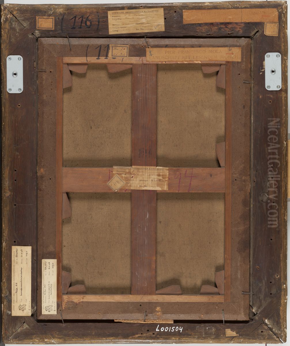 Reading monk in rocky landscape Oil Painting by Pier Francesco Mola