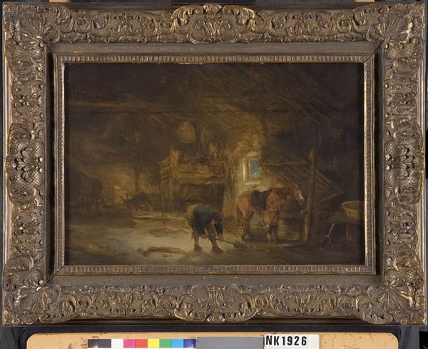 Interieur van een stal met een boer en een paard Oil Painting by Isaac Van Ostade