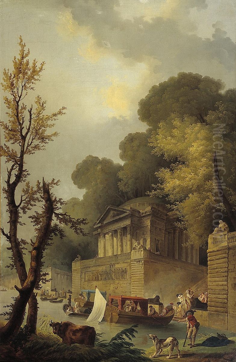 Landscape with Classical Temple Oil Painting by Hubert Robert