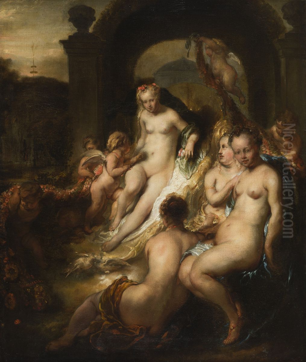 Venus en de drie Gratien Oil Painting by Jan van Noordt