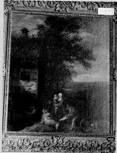 Boerenerf met put en rustende reizigers Oil Painting by Jan Steen