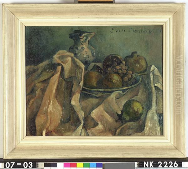 Stilleven met fruit en kan Oil Painting by Emile Bernard