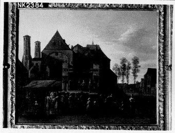 Italiaanse comedianten op een plein Keulen Oil Painting by Gerrit Adriaenszoon Berckheyde