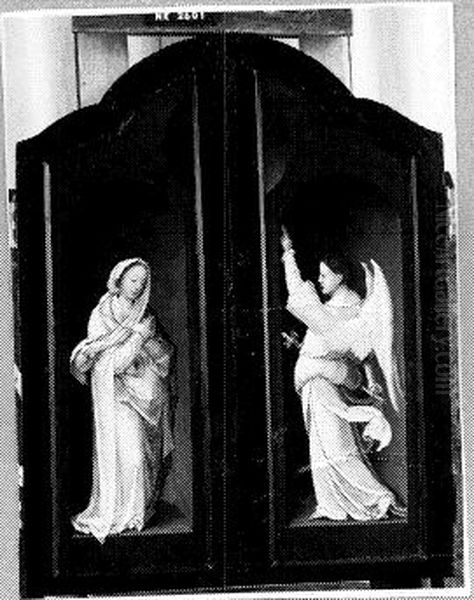 - Aanbidding door de herders (interieur, links) en de Annunciatie (Maria) (exterieur, links) Oil Painting by Master of the Antwerp Adoration