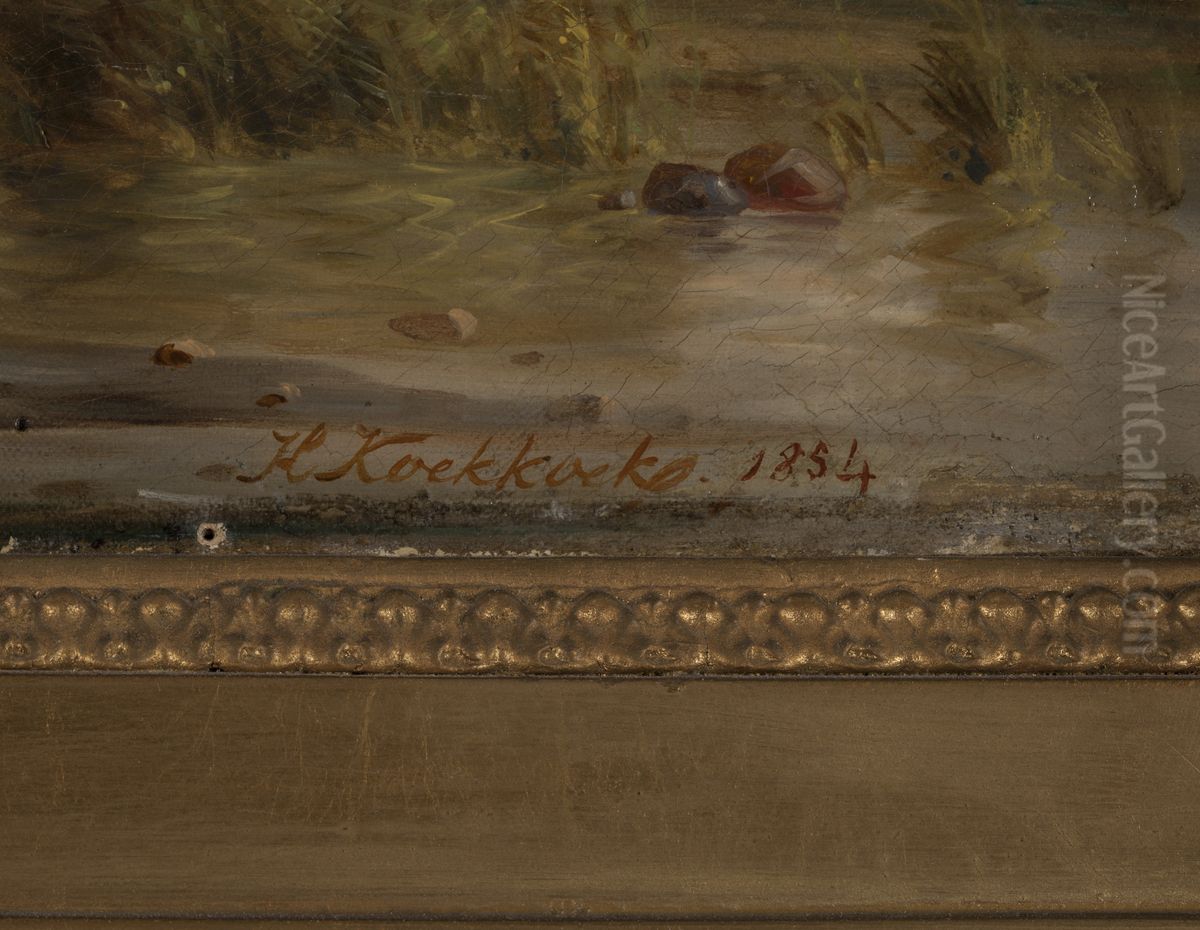 Rivier met zeilboten Oil Painting by Hermanus Koekkoek