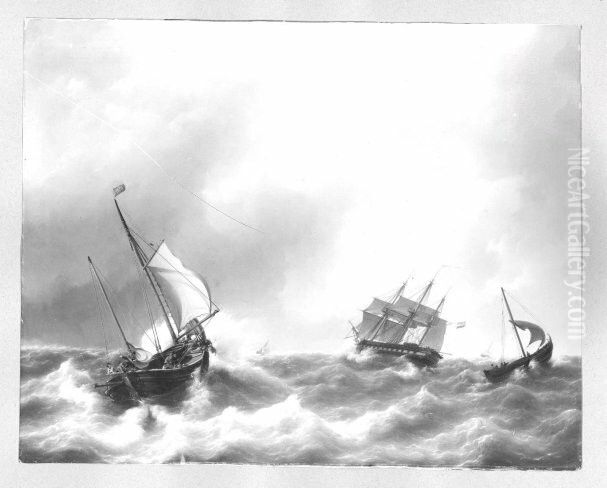 Segelschiffe im Sturm Oil Painting by Petrus Johannes Schotel