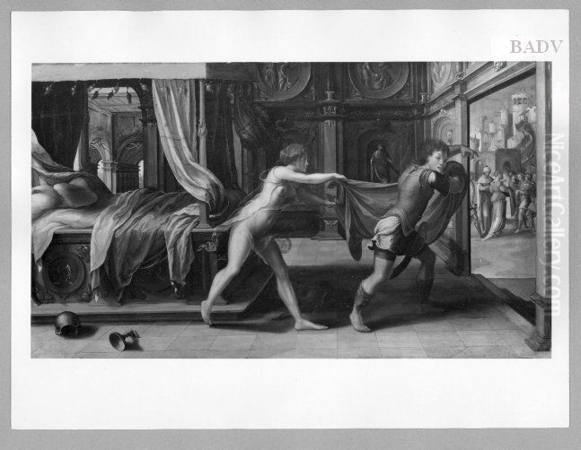 Joseph escapes from Potiphar's wife Oil Painting by Pieter Coecke Van Aelst