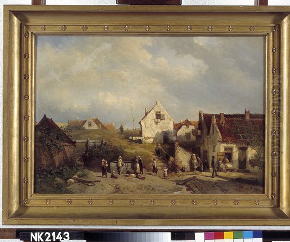 Gezicht op een vissersdorp Oil Painting by Solomon Leonard Verveer
