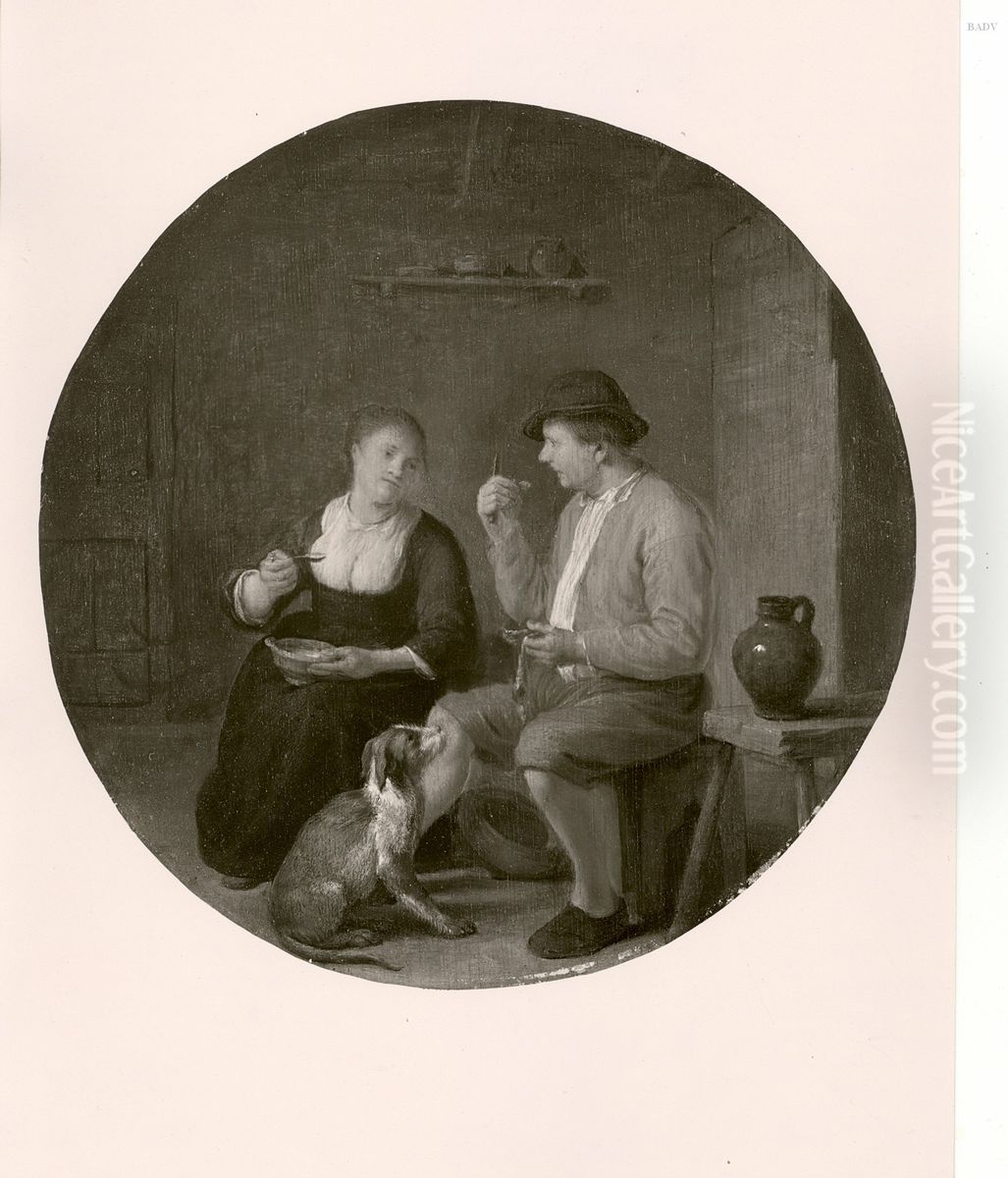 Smaak, verpersoonlijkt door een etend paar Oil Painting by Hendrik Martenszoon Sorgh