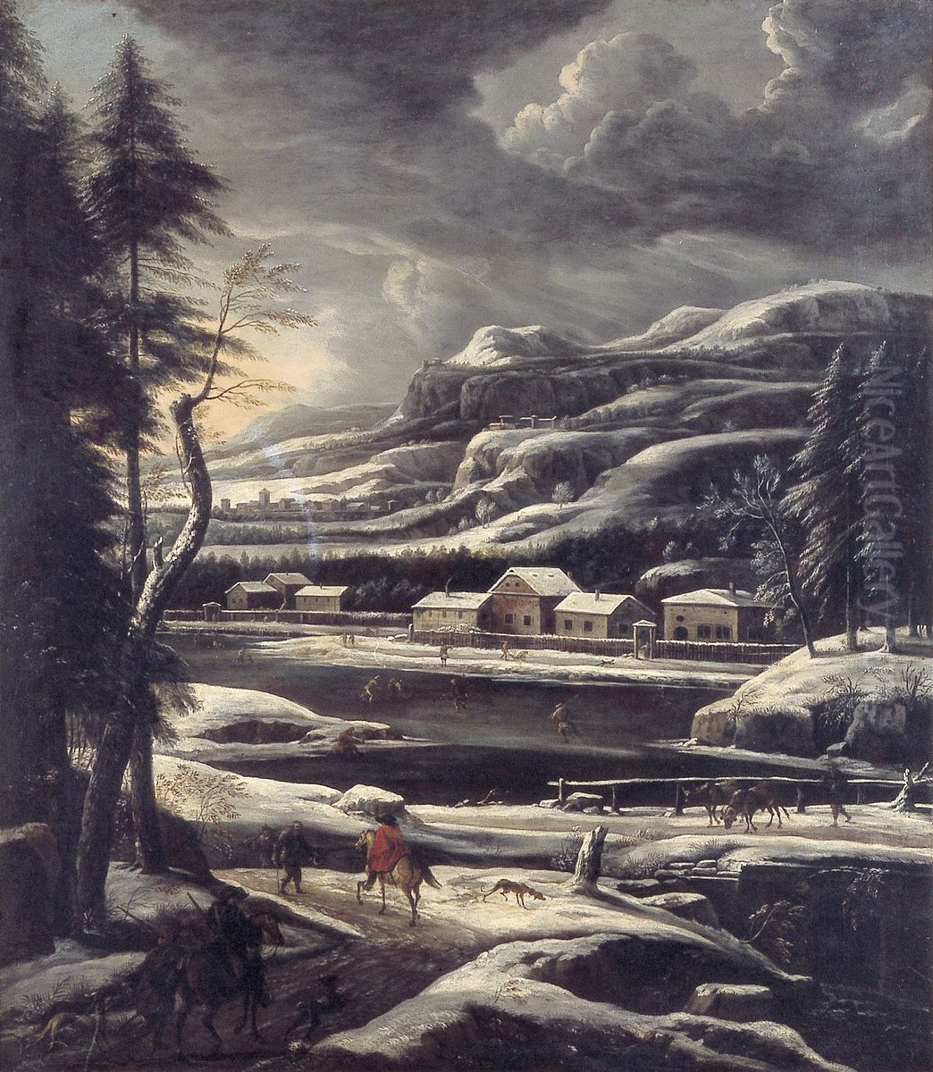 Winterlandschap Oil Painting by Willem Van Bemmel