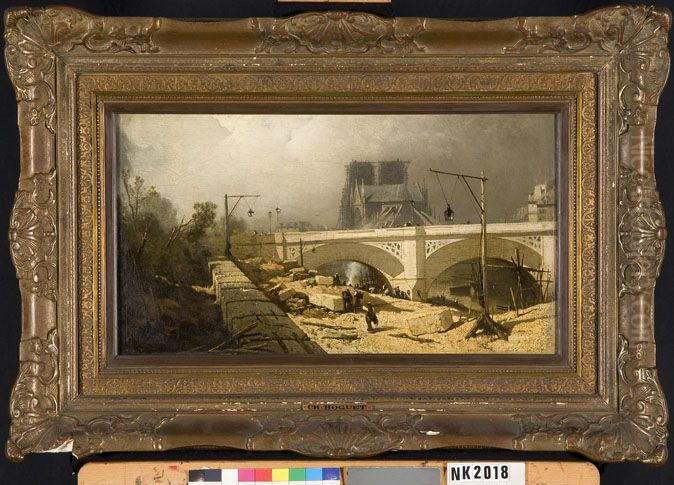 Pont de l'Archeveche (?) Parijs Oil Painting by Charles Hoguet