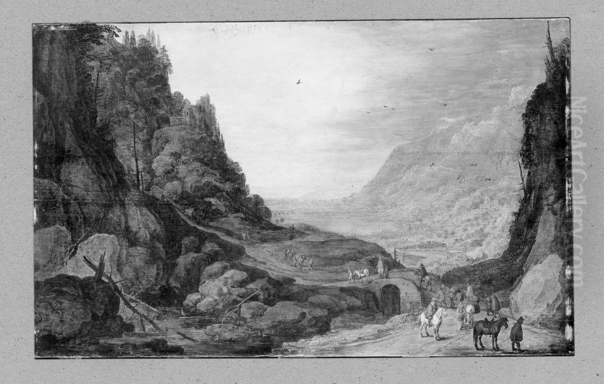 Rotslandschap met ruiters Oil Painting by Joos de Momper the Younger