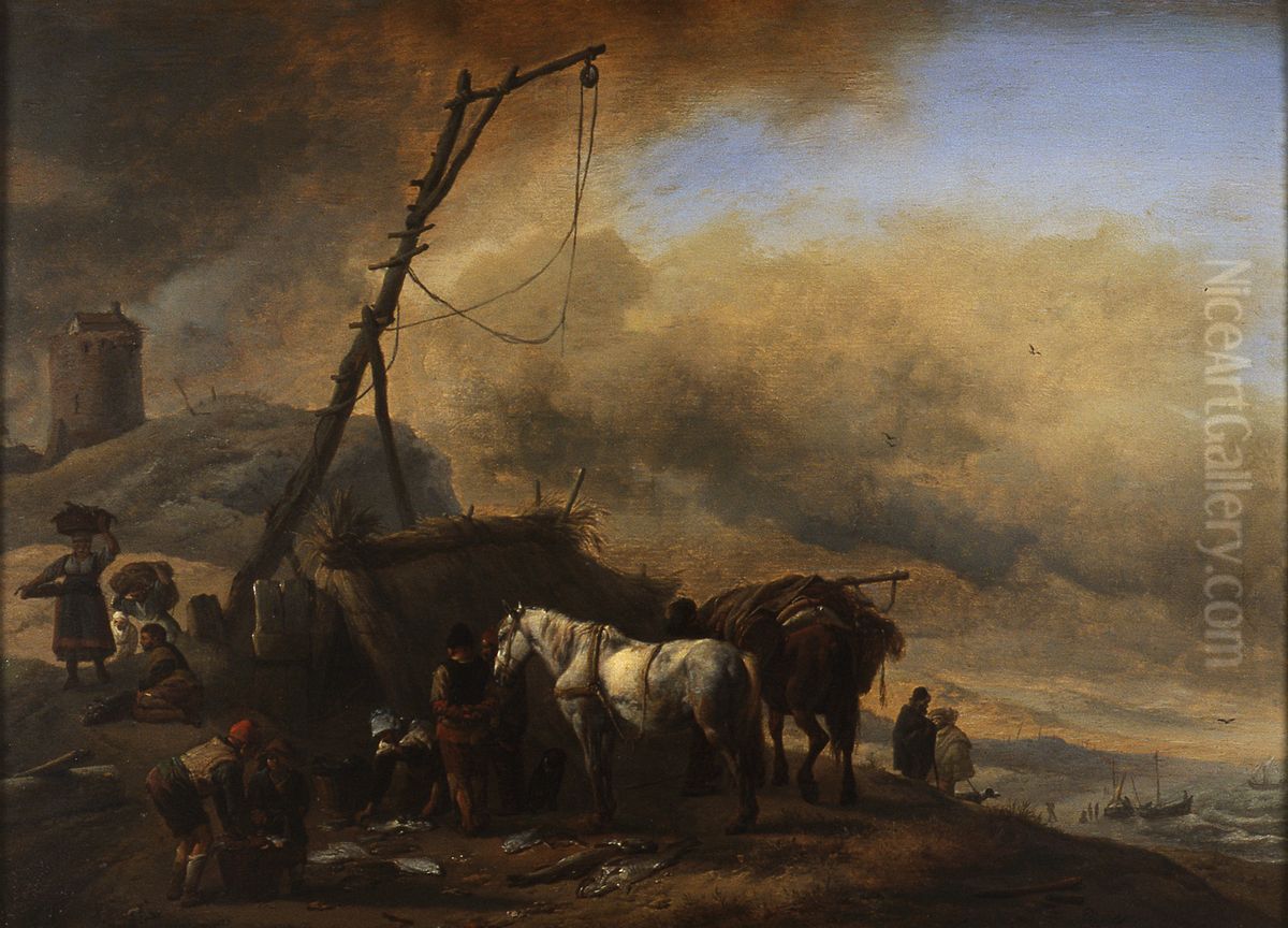 Duinlandschap met vissers en paarden Oil Painting by Philips Wouwerman