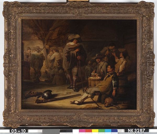 Interieur met drinkende soldaten bij kaartspel Oil Painting by Benjamin Gerritsz Cuyp