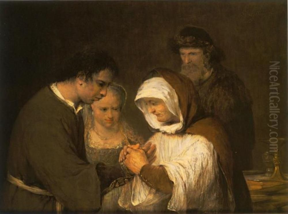 Edna zegent Tobias en Sara Oil Painting by Arent de Gelder