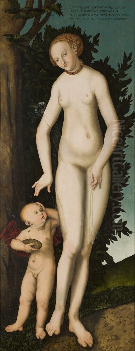 Venus and Cupid Oil Painting by Lucas Cranach the Elderand workshop