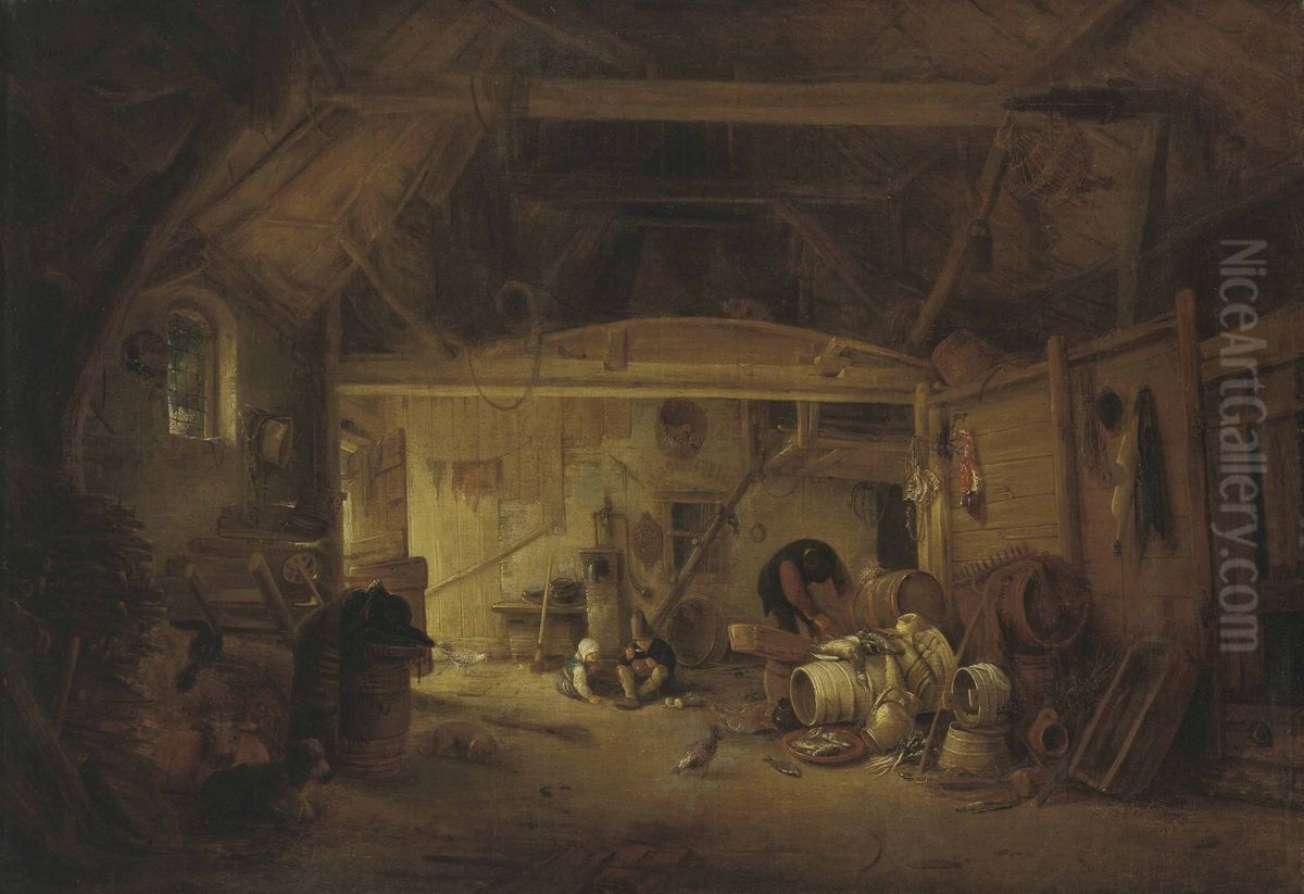 Scheuneninterieur Oil Painting by Isaac Van Ostade