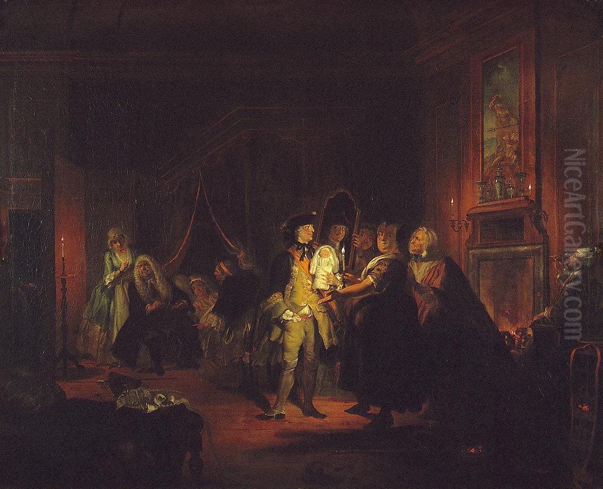 Het kraambezoek Oil Painting by Cornelis Troost