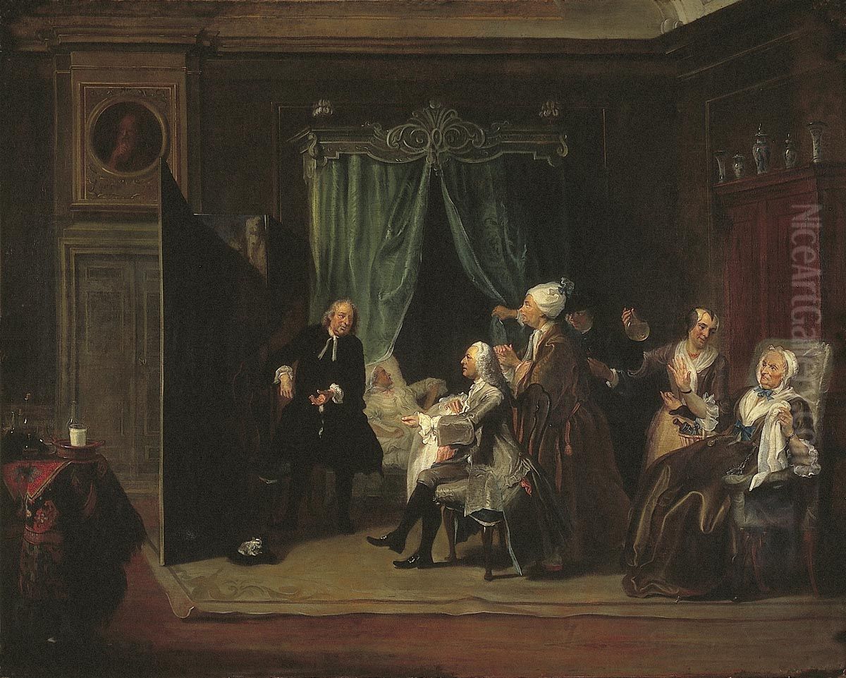 Het doktersbezoek Oil Painting by Cornelis Troost
