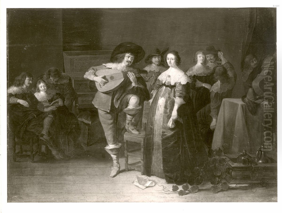 Elegant company playing music in an interior Oil Painting by Anthonie Palamedesz.