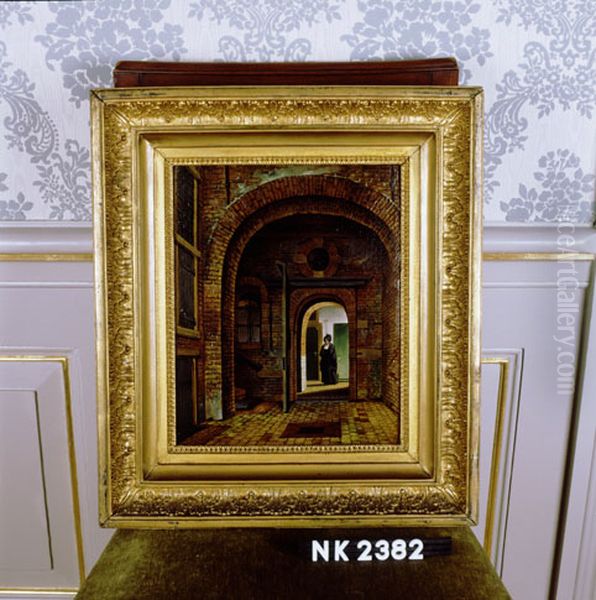 De ingang van het Aalmoezeniersweeshuis in Amsterdam Oil Painting by Johannes Jelgerhuis