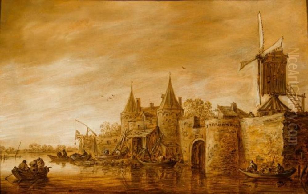 Ansicht einer Wasserburg Oil Painting by Jan van Goyen