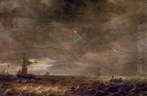 Gewitter uber dem Haarlemer Meer mit Fischerbooten Oil Painting by Jan van Goyen