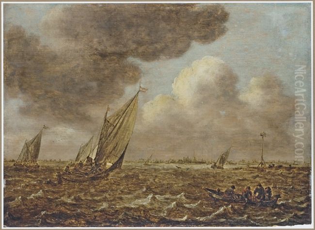 Shipping in stormy weather, 1650 or later Oil Painting by Jan van Goyen