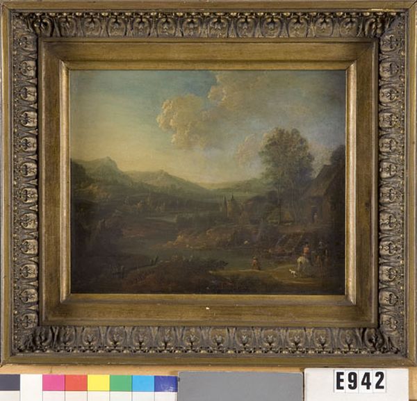 Bergachtig landschap met dorp aan een rivier Oil Painting by Herman Saftleven