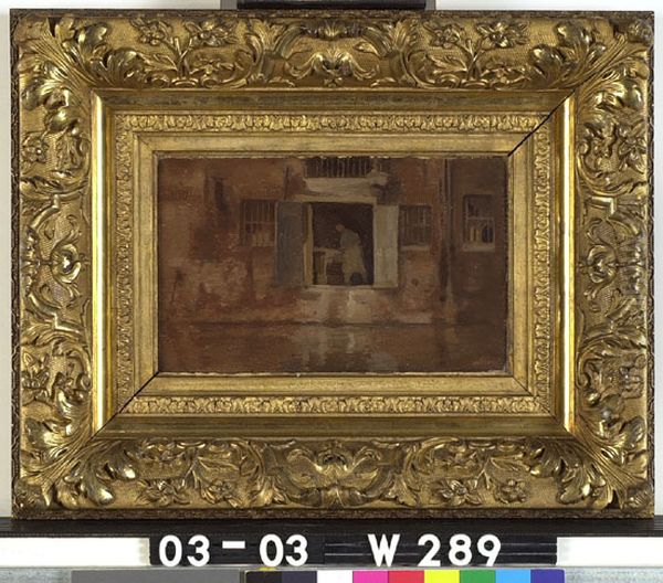 Fragment, pakhuizen aan het water Amsterdam Oil Painting by Willem Witsen