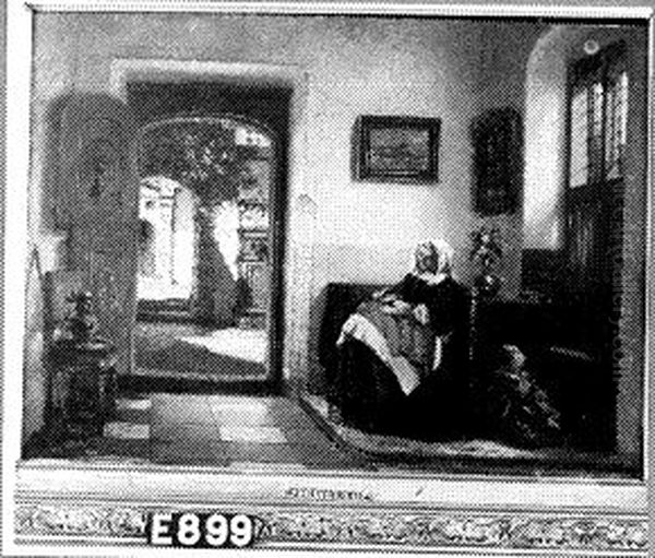 Een zeventiende eeuws interieur met een vrouw en een kind Oil Painting by Johannes Anthonie Balthasar Stroebel