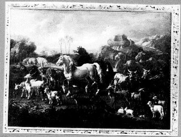 De dieren verlaten de ark van Noach Oil Painting by Philipp Peter Roos