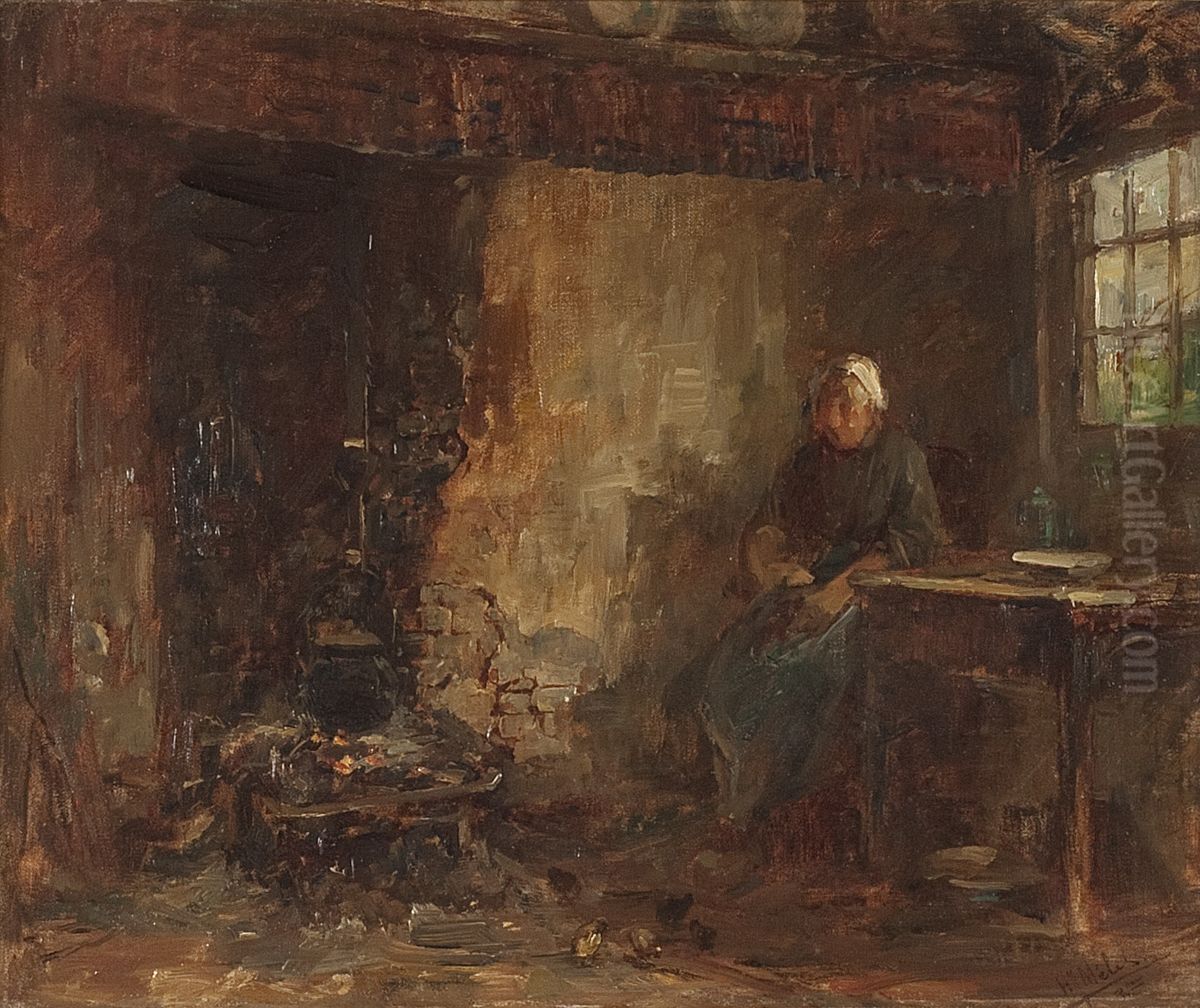 Interieur met boerenvrouw Oil Painting by Henricus Johannes Melis
