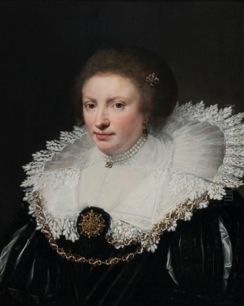 Wilmina van Arckel (overl.1628). Echtgenote van Jacob van Paffenrode Oil Painting by Jan Van Ravesteyn