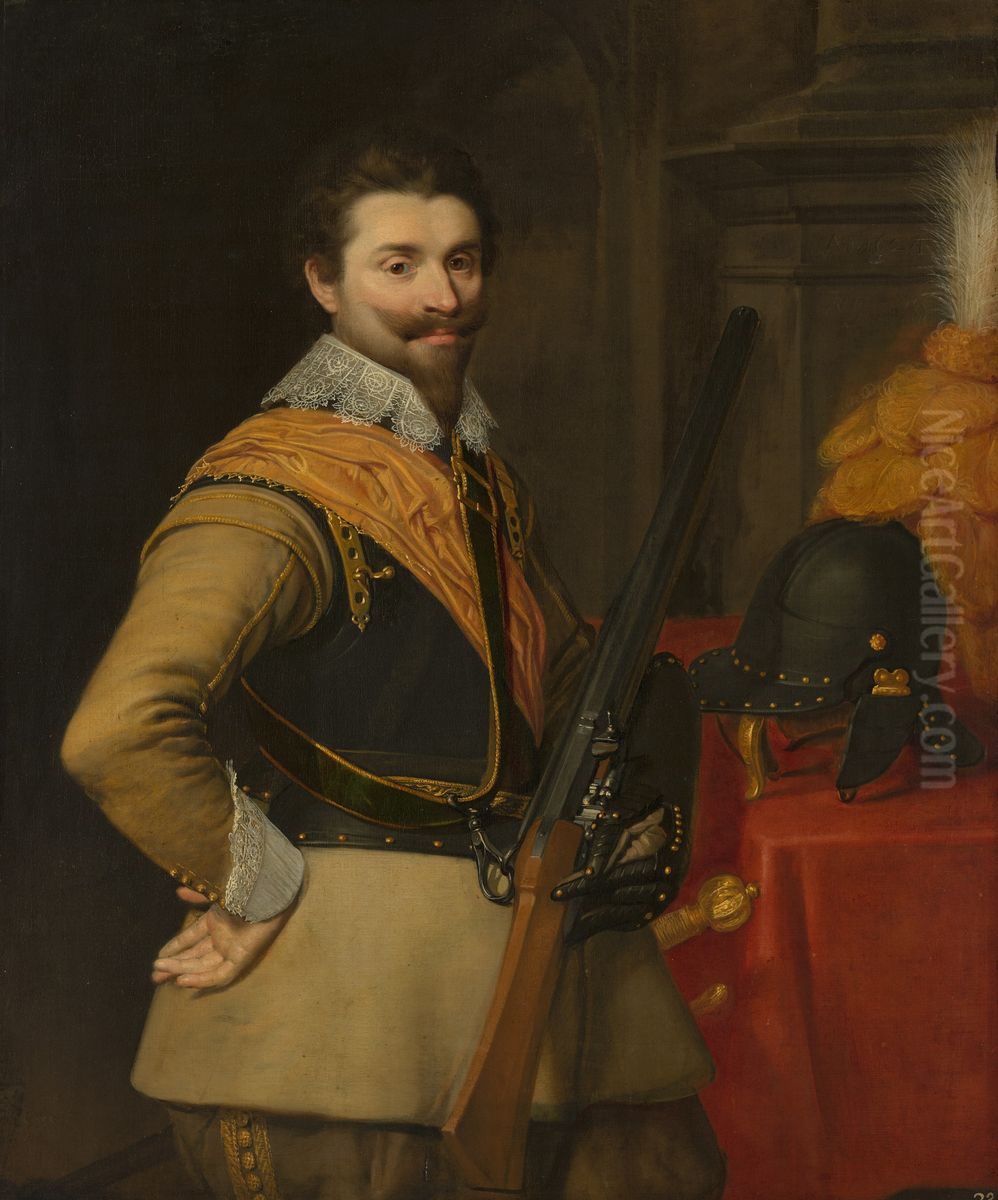 Portret van een onbekende officier Oil Painting by Jan Van Ravesteyn