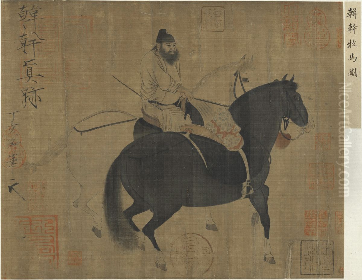 Man Herding Horses Oil Painting by Han Gan