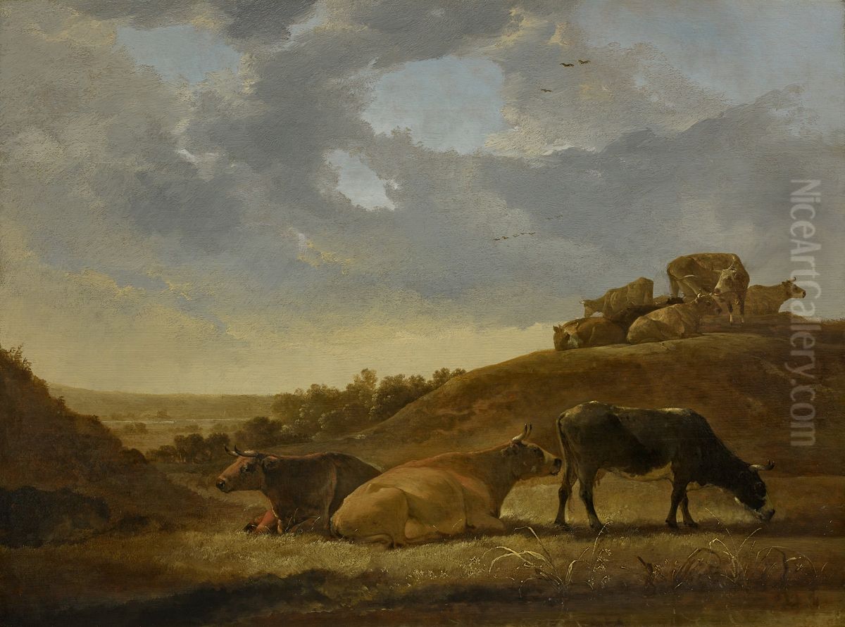 Cattle in a Dutch Arcadian Landscape Oil Painting by Aelbert Cuyp