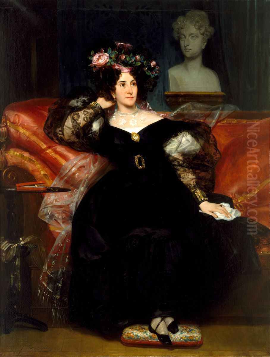 Portrait of Mme. Jule-Antoine Droz Oil Painting by Eugene Francois Marie Joseph Deveria