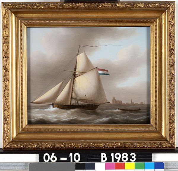 Zeegezicht met schip met volle zeilen Oil Painting by Martinus Schouman